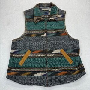Ivy Aztec Vest Sleeveless Southwestern Pockets Full Zip‎ Cotton Blend XL